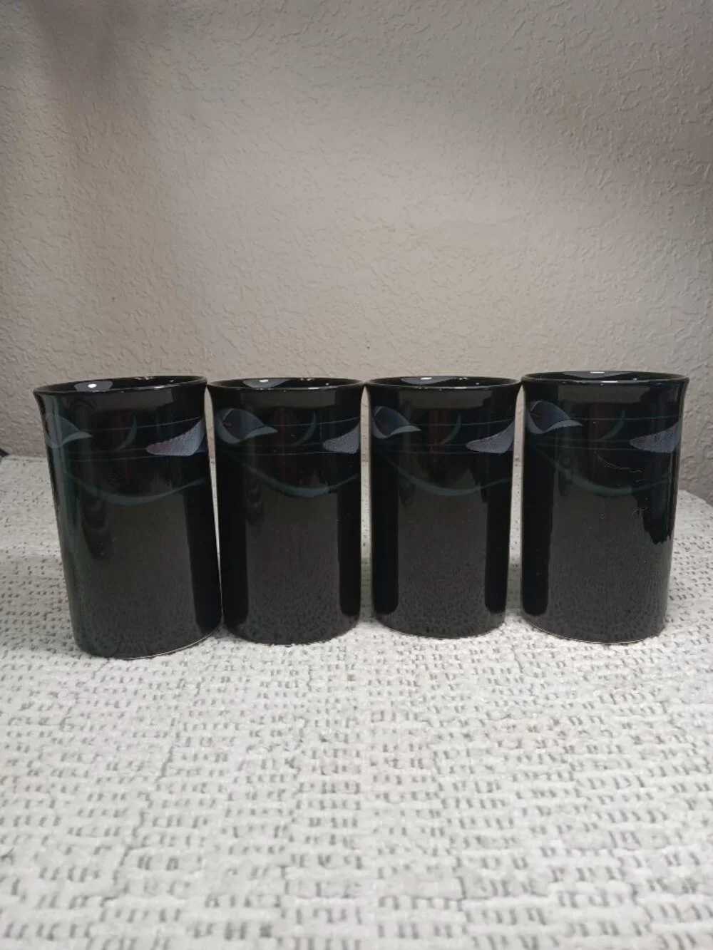 Mikasa Galleria Opus Black FK701 Calla Lily vintage lot set of 4 cappuccino mugs